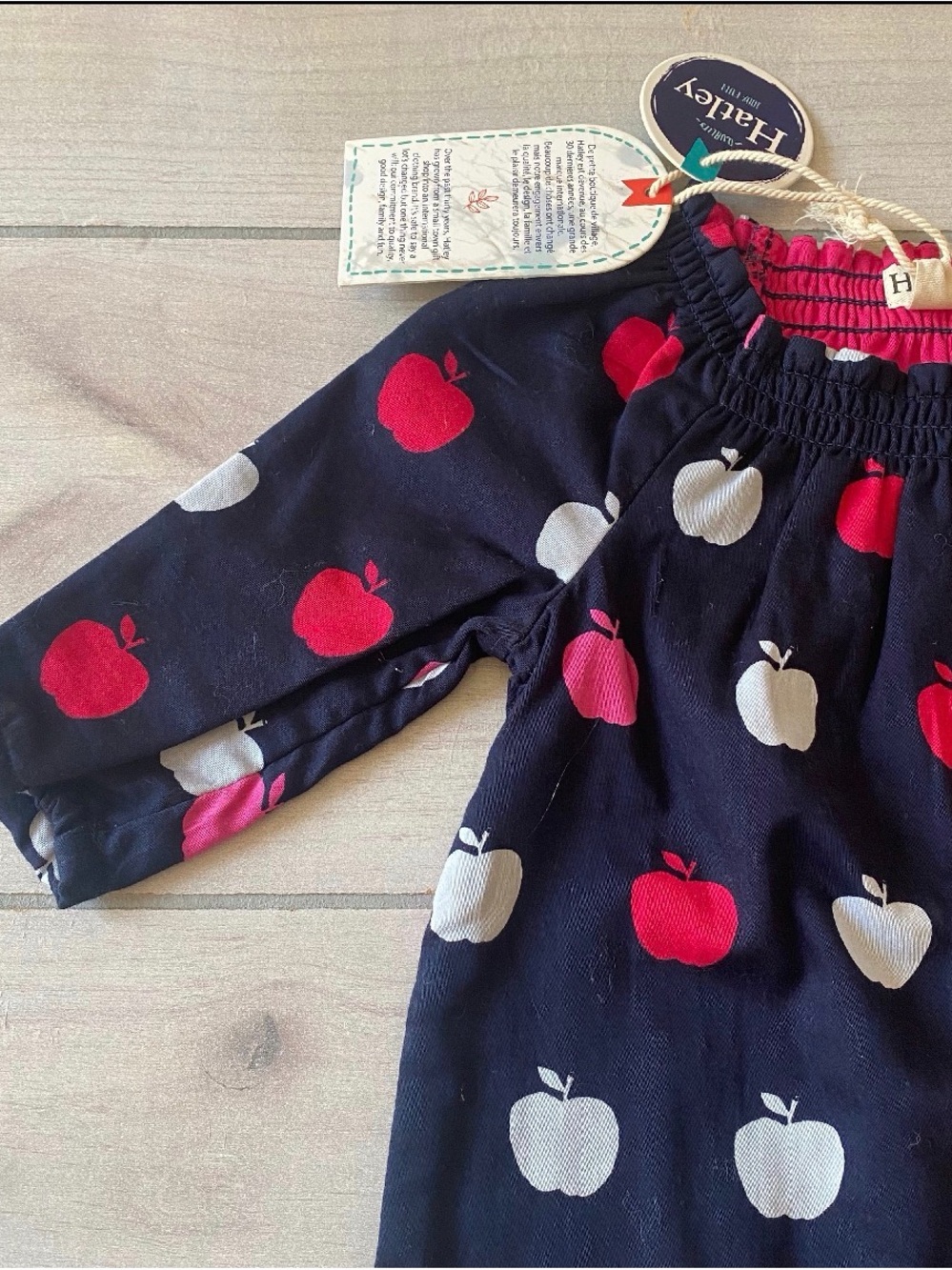 NWT Hatley Navy Dress with Red, Pink, and White Apple Print - Picture 3 of 3
